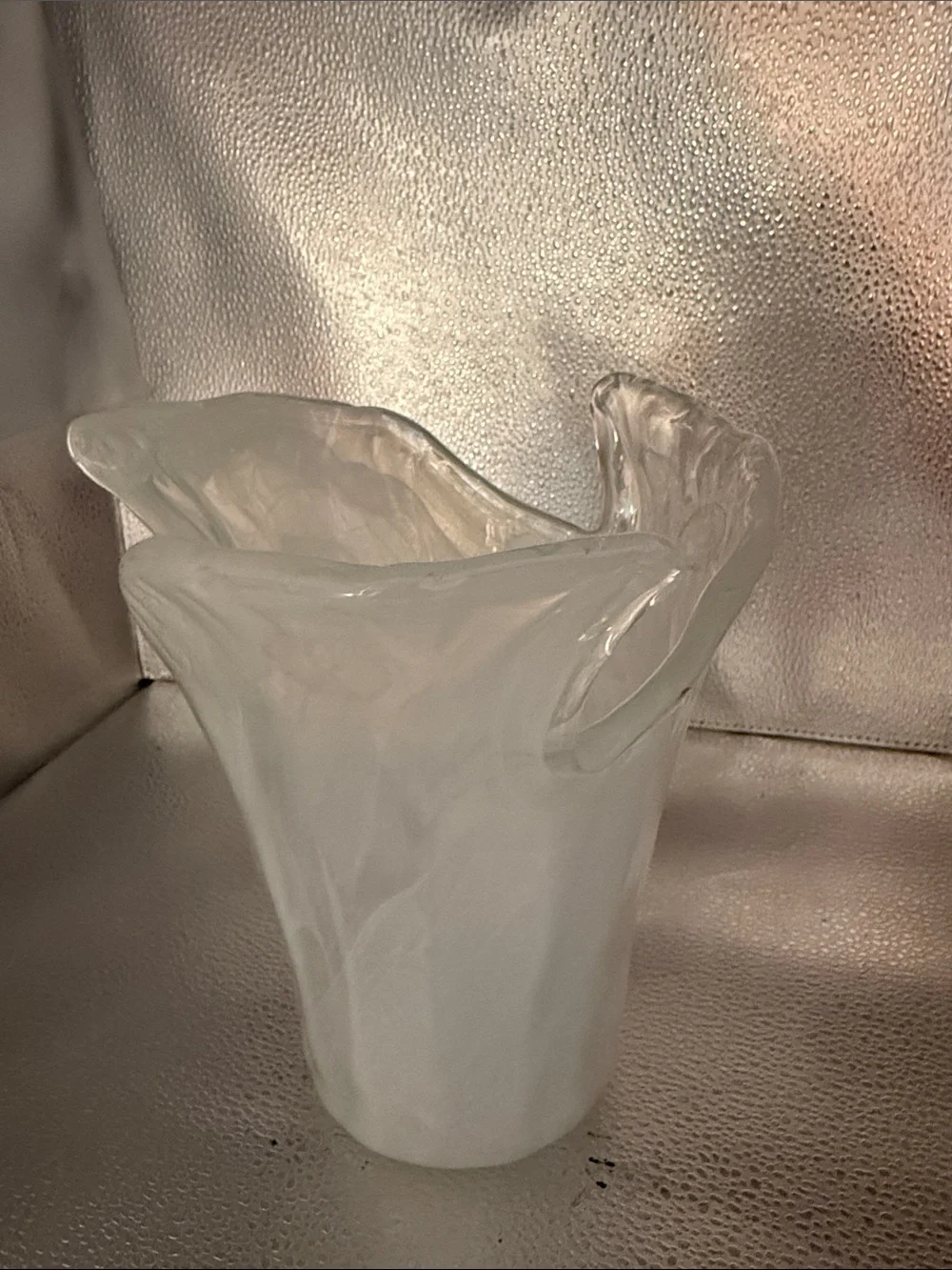 Vietri Onada “Arte Murano” white on white glass swirl vase